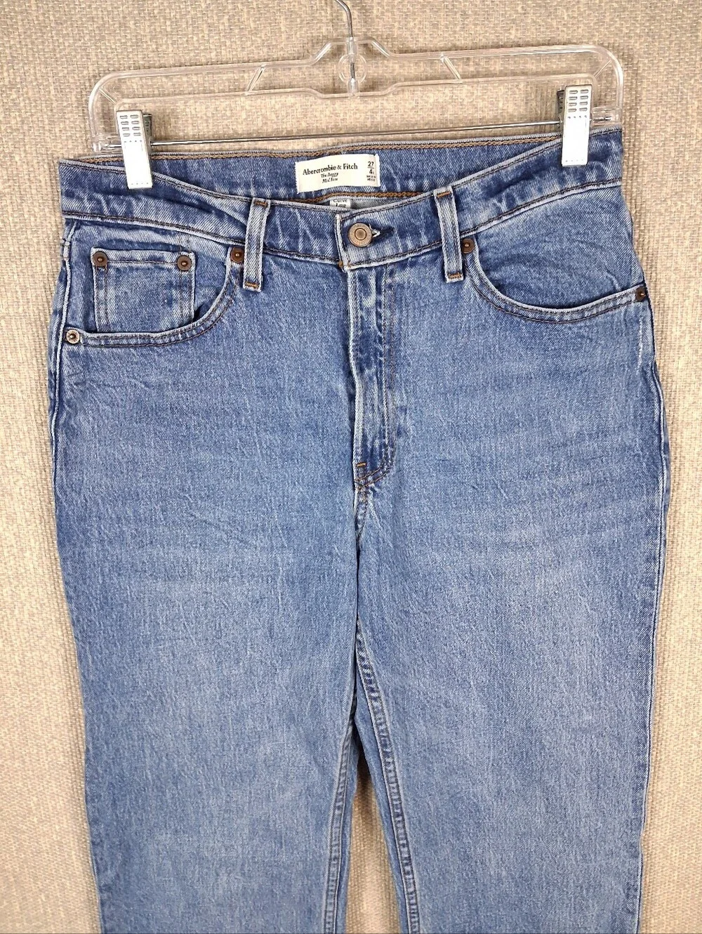 Abercrombie & Fitch Curve Love The Baggy Mid Rise Jeans Medium Wash Denim 27/4